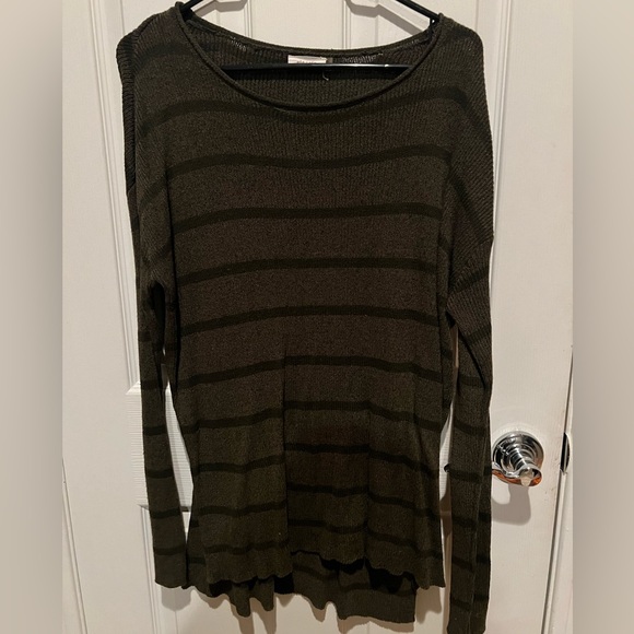 Green and black striped long sleeve sweater. Made by Sis Sis size large - Picture 1 of 4